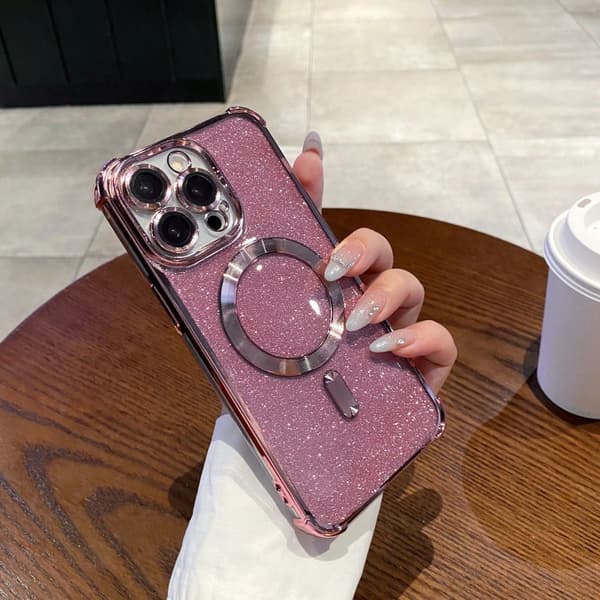 Etui til iPhone 15 Plus Glitter Elektrobelagt Magnetisk Pink Noz36294