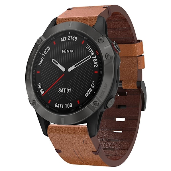 Brunt Läderarmband kompatibelt med Garmin Fenix 6 Sapphire GPS kompatibelt med Garmin Fenix 6 Sapphire GPS