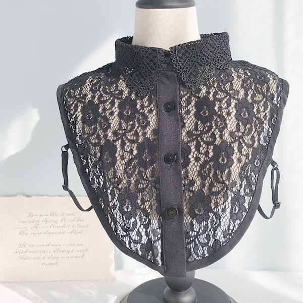 Dame falsk krage Avtakbar halv Allsidig Profesjonell Shi Lace flower Model B in black