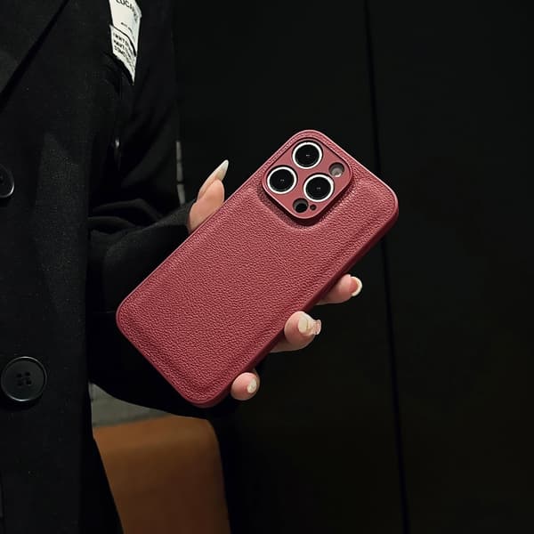 Etui til iPhone 16 Litchi-mønster - Ankara rød 2 i 1 Pebbled klassisk læder
