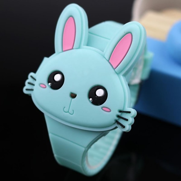 Lovely Rabbit Cartoon Flip Cover gummi elektronisk watch Mint Green