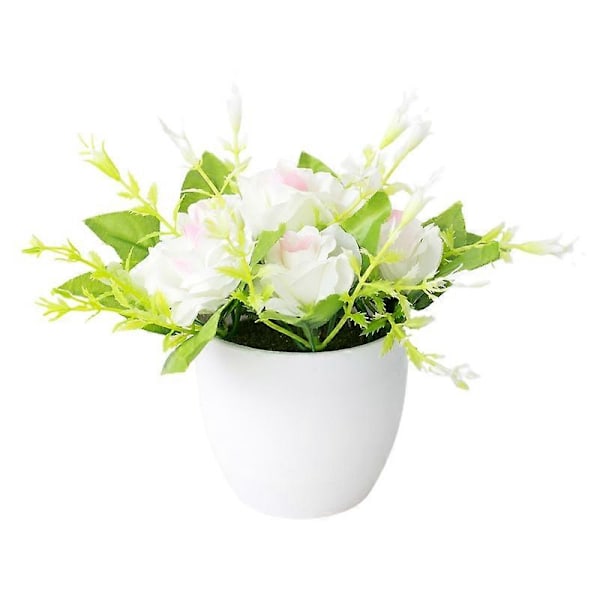 Simulering Kunstig Rose Potteplante Bonsai Hjem Hage Dekor Ornament Falsk Blomst White