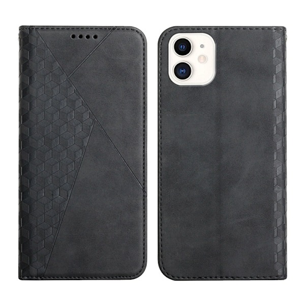 Etui til iPhone 13 6.1 sort diamantformet Soft-Touch adsorptionsfornemmelse rombeformet adsorptionspung med kortholder flip