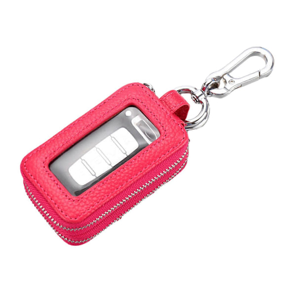 Bilnyckelfodral i konstläder med genomskinligt fönster, nyckelring, metallkrok, bärbar fjärrkontrollhållare, dragkedjeväska, skyddspåse, plånbok_xi Rose Red