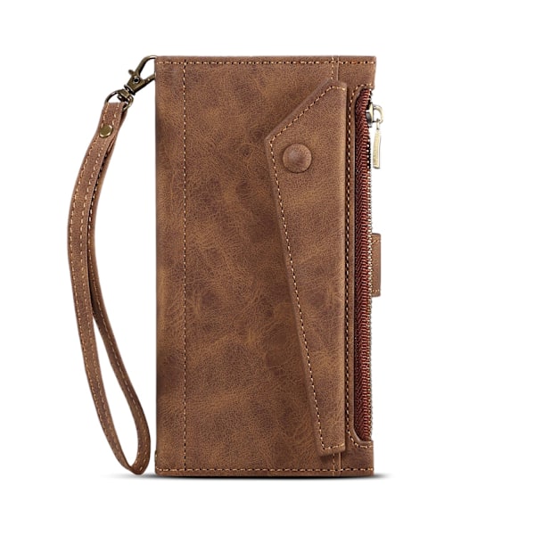 Etui til iPhone 15 Pro Brun + armbånd Almindelig pung med kortholder Flip Wallet med kortholder Håndrem