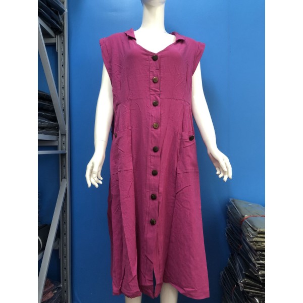 V-ringad Single Breasted Clinch Dress Pocket Design Rose Red 5XL