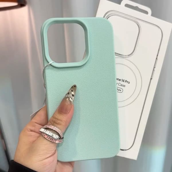 Etui til iPhone 16 plus Lychee blå Pebbled soft