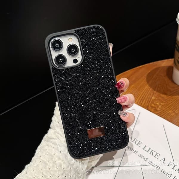 Fodral för iPhone 15 Pro MAX Lyxigt Mjukt Helt Strass Svart