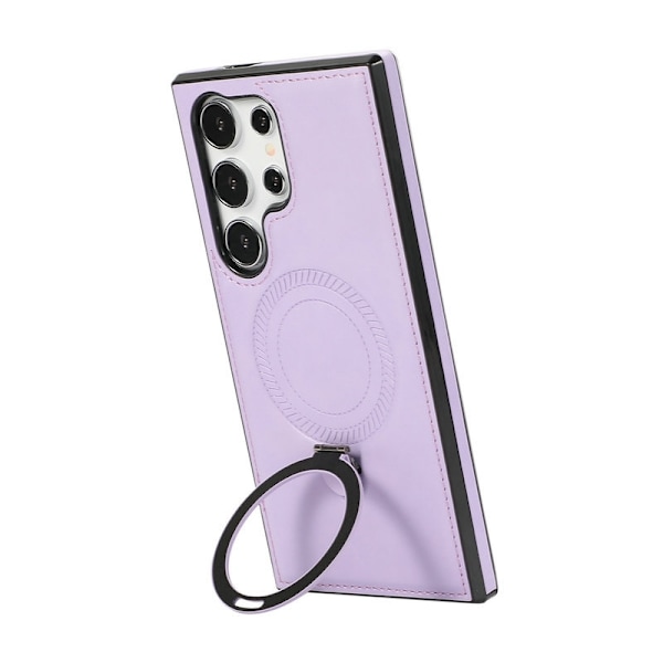 Skal för iPhone 15 plus/14 plus Lila Baksida magnetisk laddningsring lädertextur business