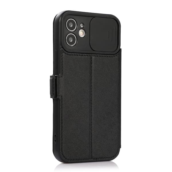 Etui til iPhone 15PRO sort Wallet med kortholder, skydbart vindue, spejl, mode