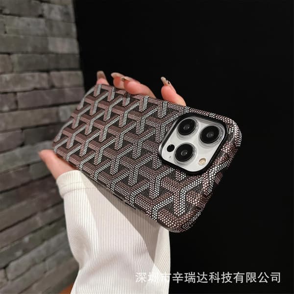 Kotelo iPhone 14:lle, musta, houndstooth-nahkaa, magneettinen