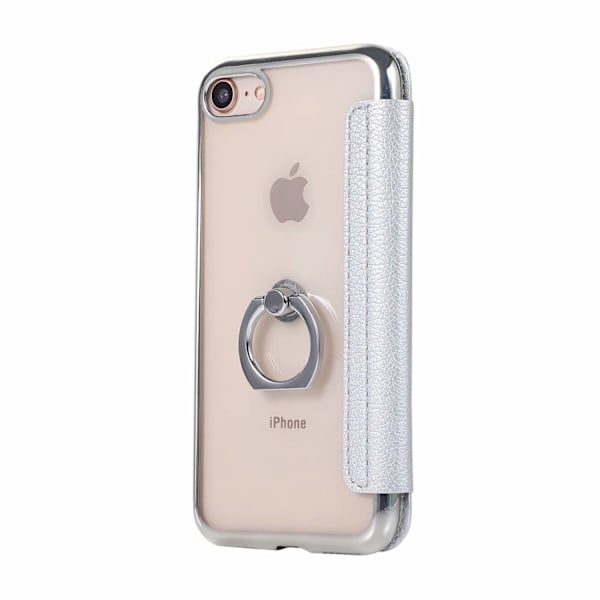 Etui til iPhone 14 Pro Max 6.7 sølv Ring Elektroplettering Flip Wallet med Kortholder Transparent