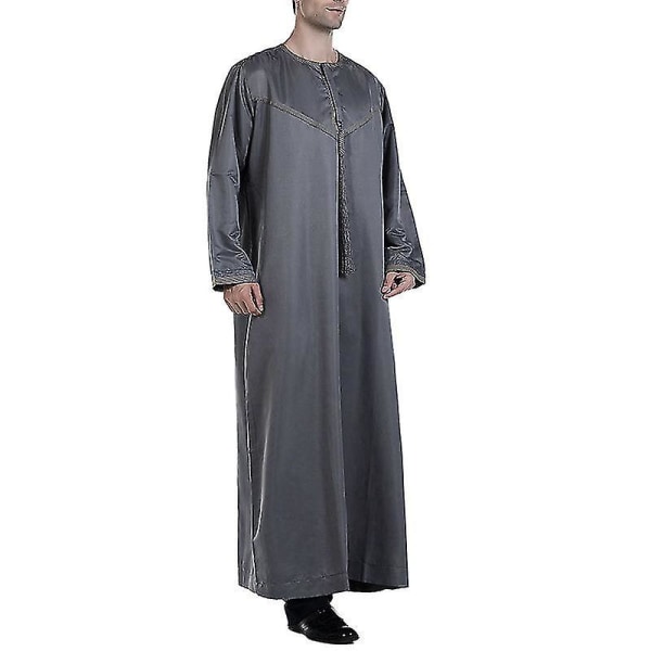 Ny muslimsk man islamisk långrock Kaftan Thobe morgonrock Grey 3XL