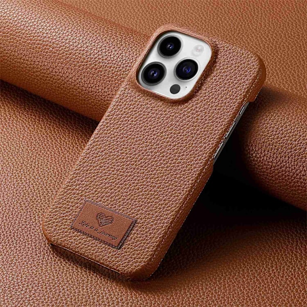 Kotelo iPhone 16E/SE4/SE2025 ruskealle nahalle puolipakkaus Kivisellä pienellä kirkkaalla pinnalla