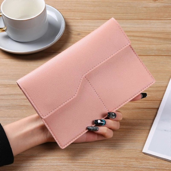 Multisporet Lommebok for Dame Jente Ensfarget Lær Myntpung Passholder Kontantholder Kredittkort Bankkort Holder Rosa Pink