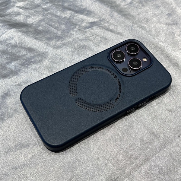 Kotelo iPhone 15promax tummansininen magneettinen nahkainen business yksivärinen