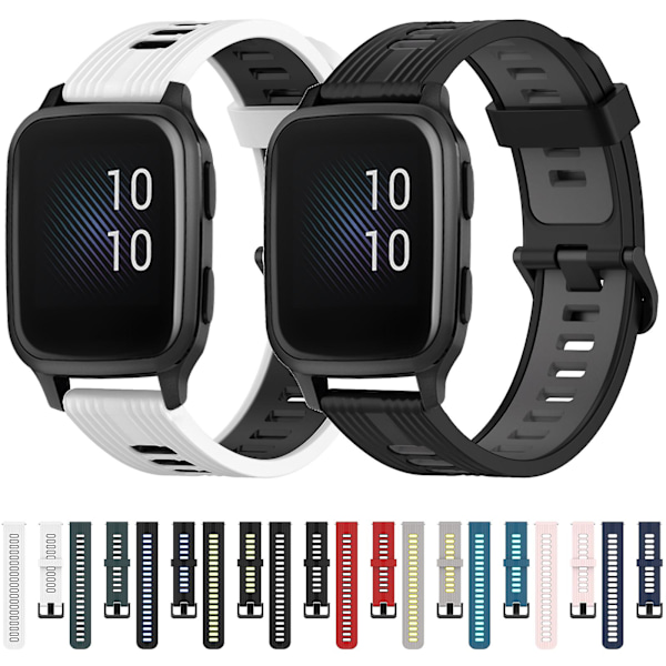 Sort Grå Sort Grå 20mm Silikone Urrem kompatibel med Garmin Venu Sq
