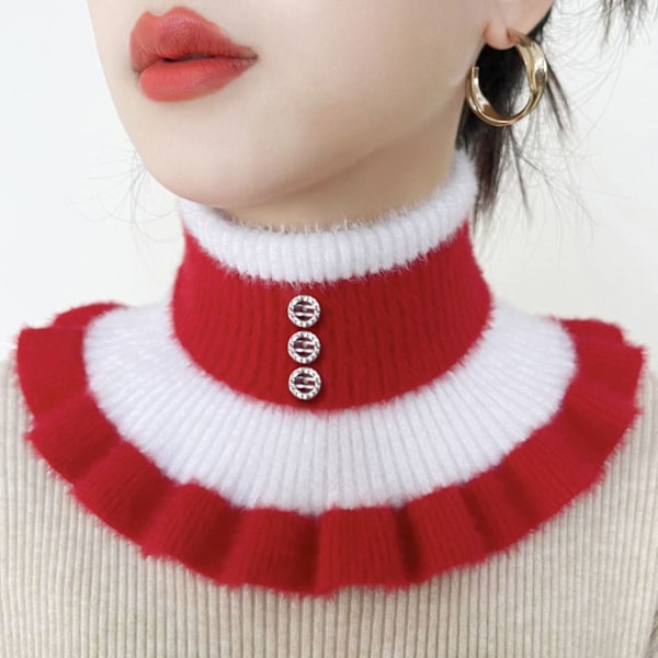 Dame falsk krage Pullover Dual-Use Termisk Strikking Bana Fe Red and White