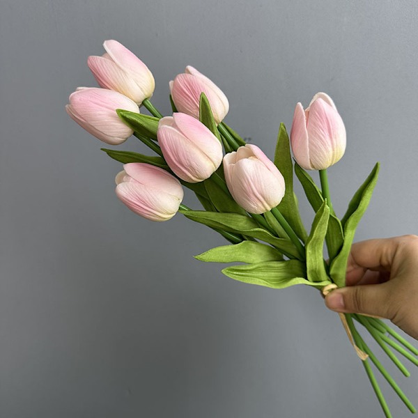 PU Tulpanbukett Bröllopsdekor Konstgjorda Blommor Hemdekoration 7 mini tulips pink
