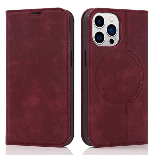 Etui til iPhone 14 Pro rød trådløs oplader magnetisk flip