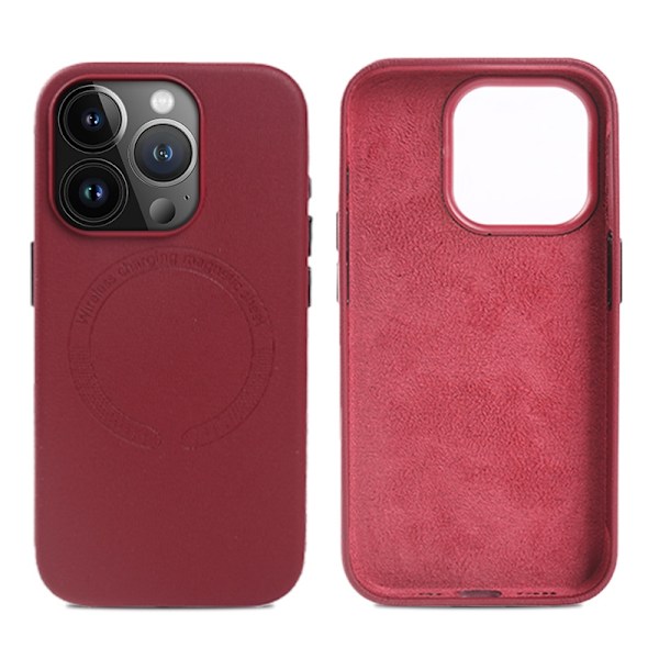 Kotelo iPhone 15PU magneettinen punainen kokovartalokotelo magneettisella nahalla