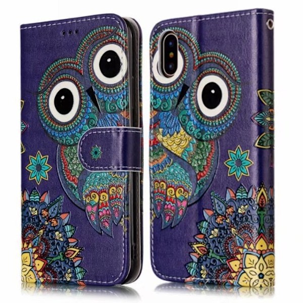 Etui til iPhone 13 MINI ugle Præget Malet Flip Wallet med Kortholder
