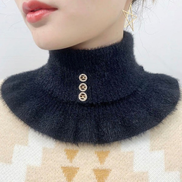 Dame falsk krave Aftagelig halv Pullover Vinter Tyk Varm White