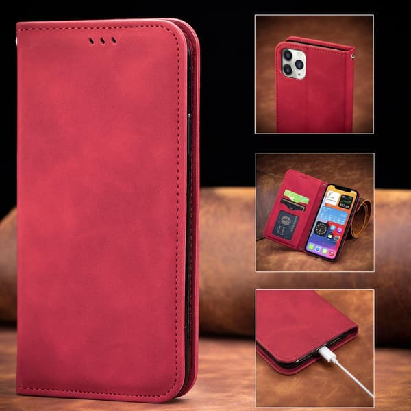 Etui til iPhone 13 Mini rød Flip Wallet med kortholder magnetisk