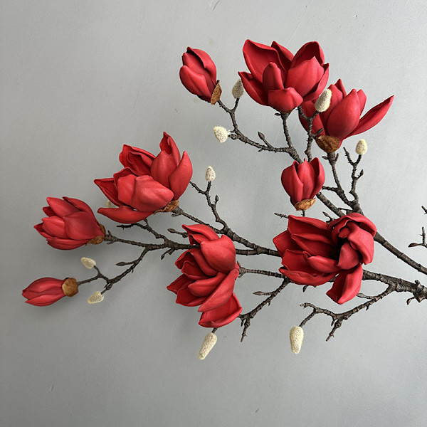 Faux EVA Magnolia Blomma, Falsk Magnolia Heminredning, Skum Multi-Huvud Magnolia Wabi-Sabi Stil Konstgjord Blomma Five-headed magnolia autumn red