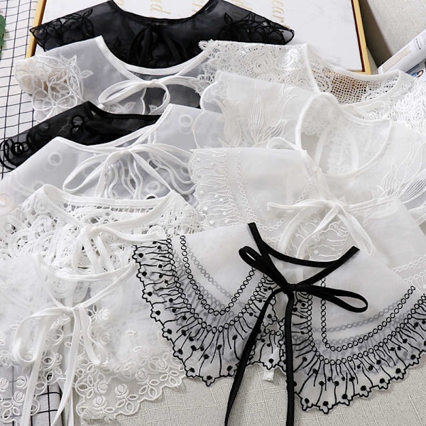 Dame falsk krage Lite sjal Vår Sommer Snøring Stor Sløyfe White 904 models