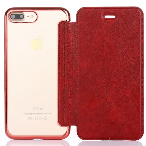 Kotelo iPhone 15PRO Claret Flip -elektrolyyttipinnoitettu läpinäkyvä lompakko korttipaikalla
