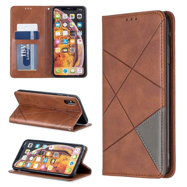 Etui til iPhone 13pro MAX brun diamant Mixed Media Wallet med kortholder Flip