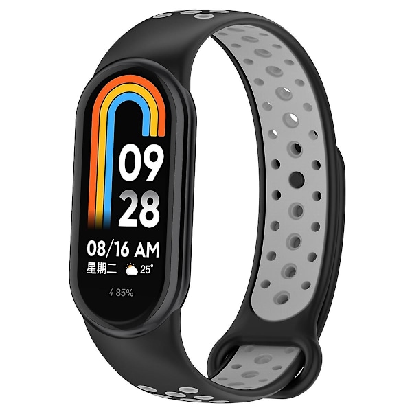 Musta Harmaa Musta Harmaa Silikoni Kellon Ranneke yhteensopiva Xiaomi Mi Band 8:n kanssa