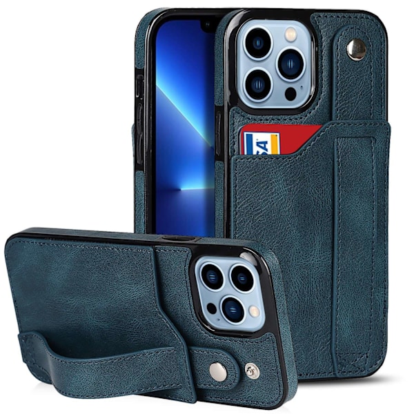 Etui til iPhone 13 Pro MAX blått lommebok-etui med kortholder, kreativt design