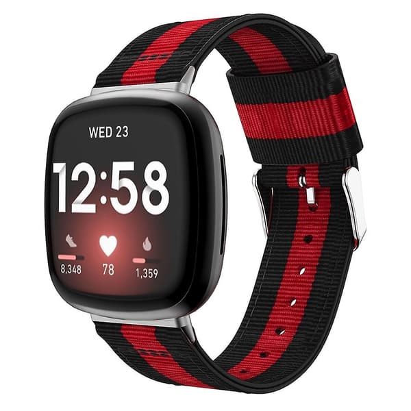Rød Sort Rød Sort kompatibel med Fitbit Versa 3 Nylon Urrem