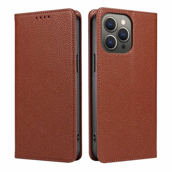 Etui til iPhone 14pro 6.1 brun RFID-blokerende flip