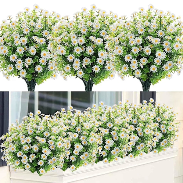 5 stk. Kunstig Blomst UV-bestandig 7 Gren Forår Sommer Simuleret Eucalyptus Chrysanthemum Orange