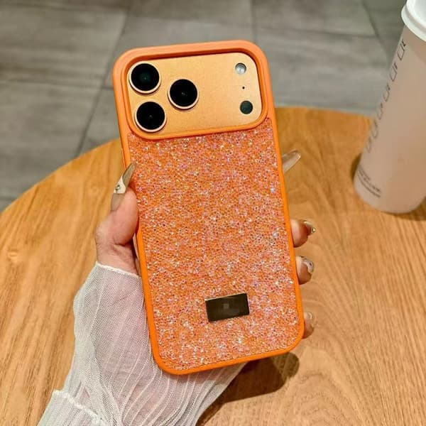 Fodral till iPhone 16 Pro Lyxiga Mjuka Hela Strass Orange
