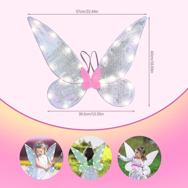 Nya Led Fairy Wings För Flickor Vuxna Halloween Festtillbehör Kostym rekvisita Cosplay Födelsedag Light Up Butterfly Antique White