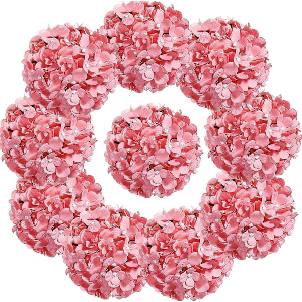 10 st Silkeshortensia Huvuden med Stjälkar Konstgjorda Blommor för Bröllopsfest Heminredning (Off White) Pink 3