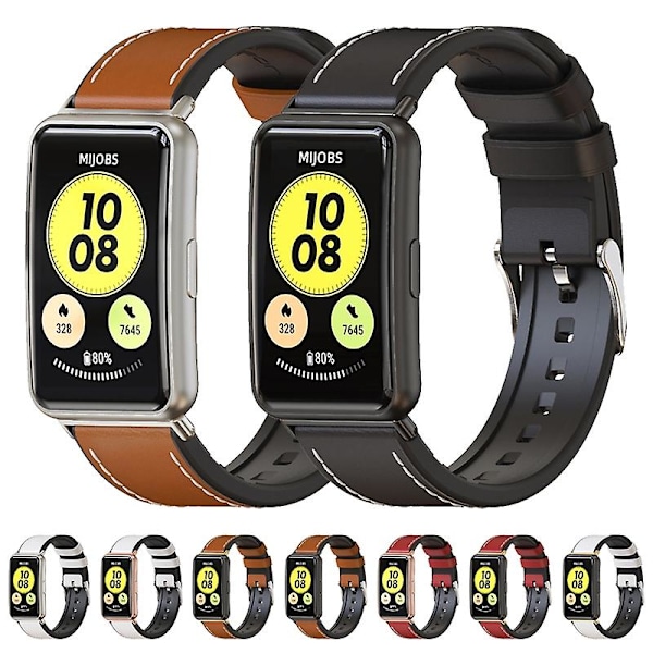 Brun Svart Brun Svart Läderarmband i Kohud kompatibelt med Huawei Watch Fit kompatibelt med Huawei Watch Fit