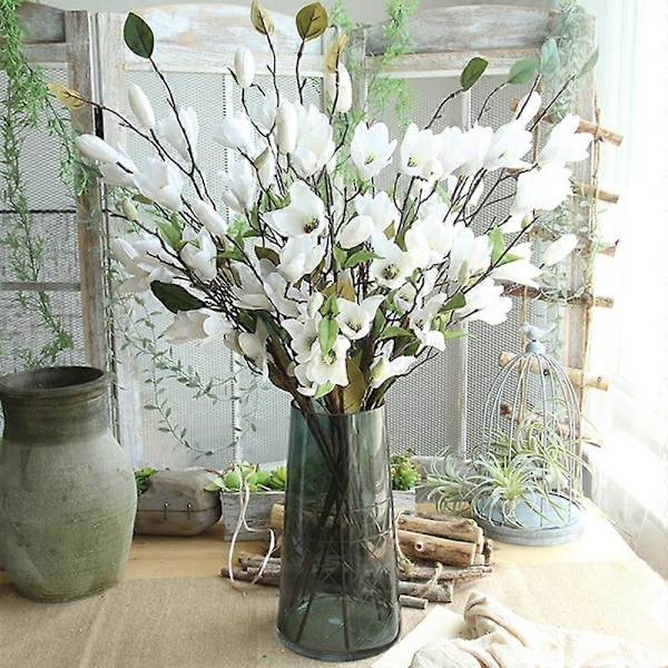 9 Hoder Kunstig Blomst Energisk Utsøkt Ingen Vanning Dekorativ Magnolia Gren Kunstige Blomster Hotel Dekor Milky White