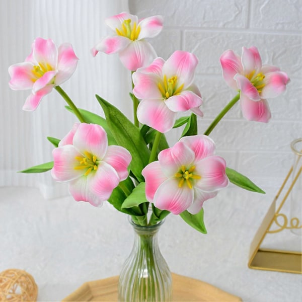 Kunstig Åben Tulipan med Stil Realistisk Farverig Falsk Blomst Hjemmekontor Bordpynt Kunstig Blomstergren Blomsterarrangement Dekoration Coffee