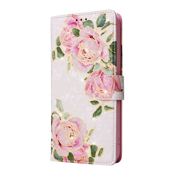 Fodral för iPhone iPhone 13pro Rose Plånbok med Korthållare Flip med Guldstämpling och Multi-kort Magnetisk