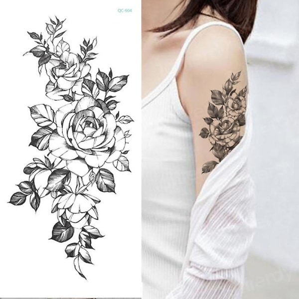 Temporary Tattoo Sticker - Flower Peony Rose Skisser Tatueringsdesigner QC912