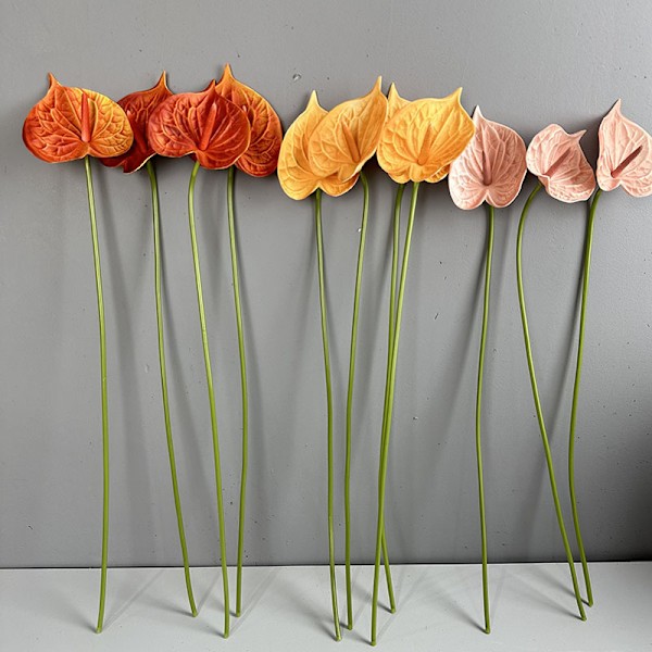 3D Röd Anthurium PU Känsla Konstgjord Blomma för Bröllop Heminredning Dark green with white edges
