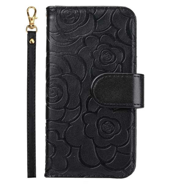 Etui til iPhone 13 mini sort 3D Præget Kamelia Pung med Kortholder Flip