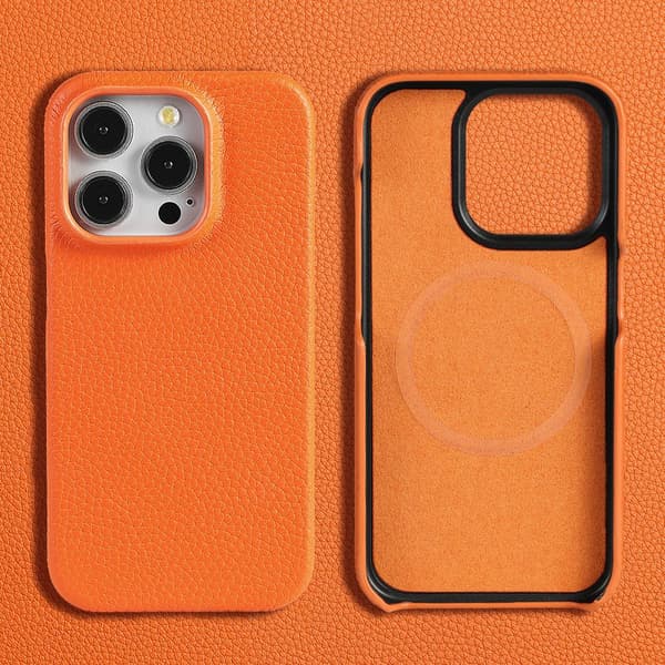 Etui til iPhone 16 Pro oransje farge Magnetisk lær