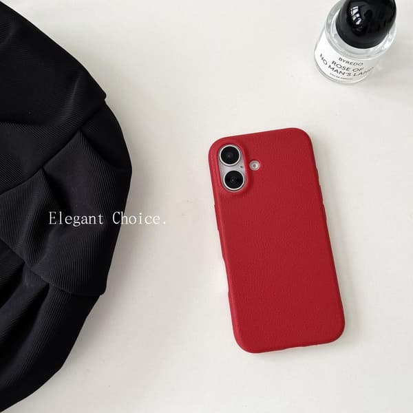 Fodral för iPhone 14pro Rött Enkelt läder dopamin