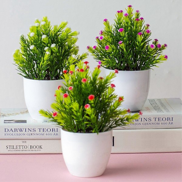 Falsk Bonsai Färgstark Fräsch Plast Dekorativ Krukväxt Falsk Blomma Bonsai Festtillbehör Red